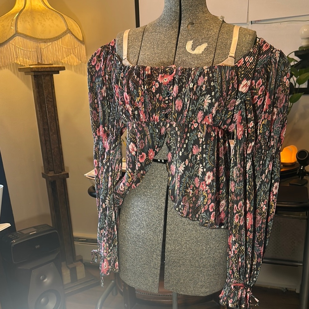 Forever 21 Black and Pink Smocked Ruffled Blouse